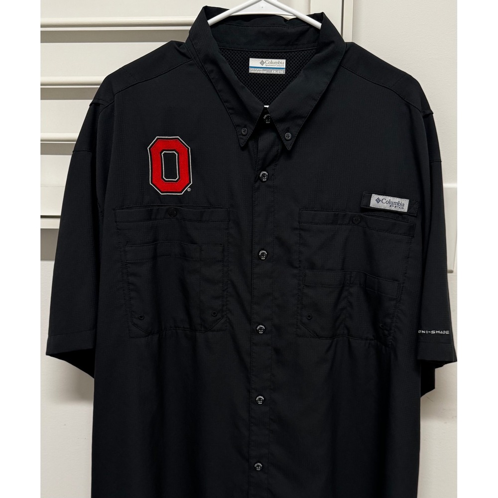 Columbia PFG Ohio State Buckeyes Tamiami II Shirt Mens XXL Black SS UPF